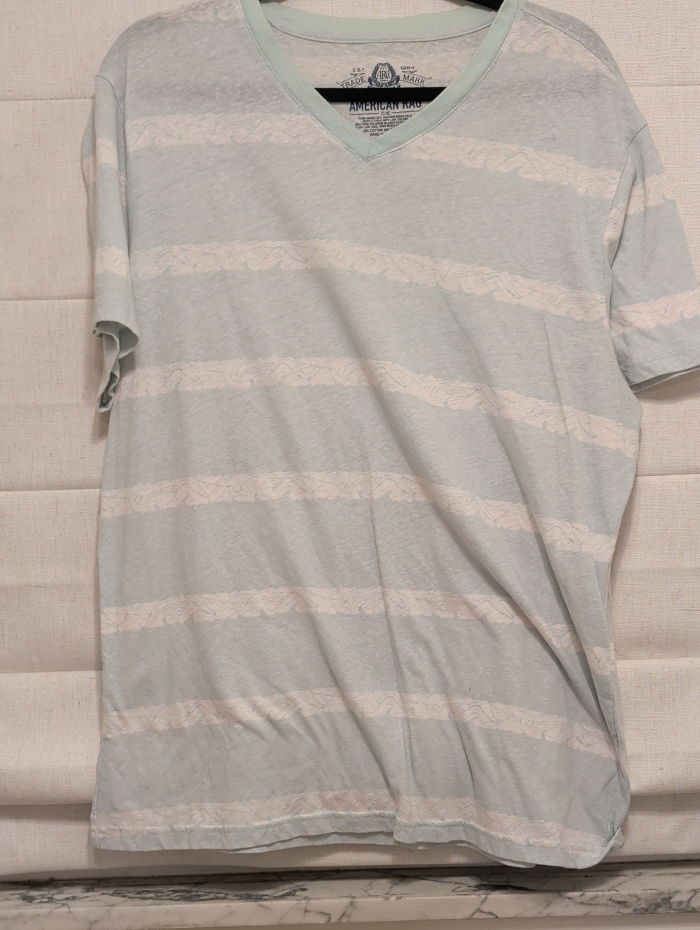 American Rag Light Blue & White Striped V-Neck Tee